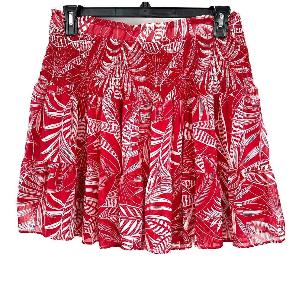 Banana Republic Size Large Skirt‎ Red Floral Tiered Mini Hawaiian Lined